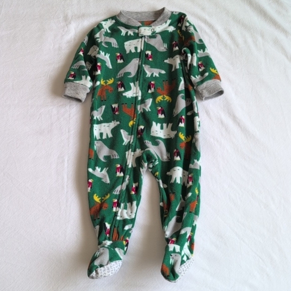 carter's 2-pack winter fleece zipper footie sleeper pajamas bundle 12 months - Picture 6 of 9